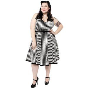 Sourpuss Black & White Striped Sweetheart Dress